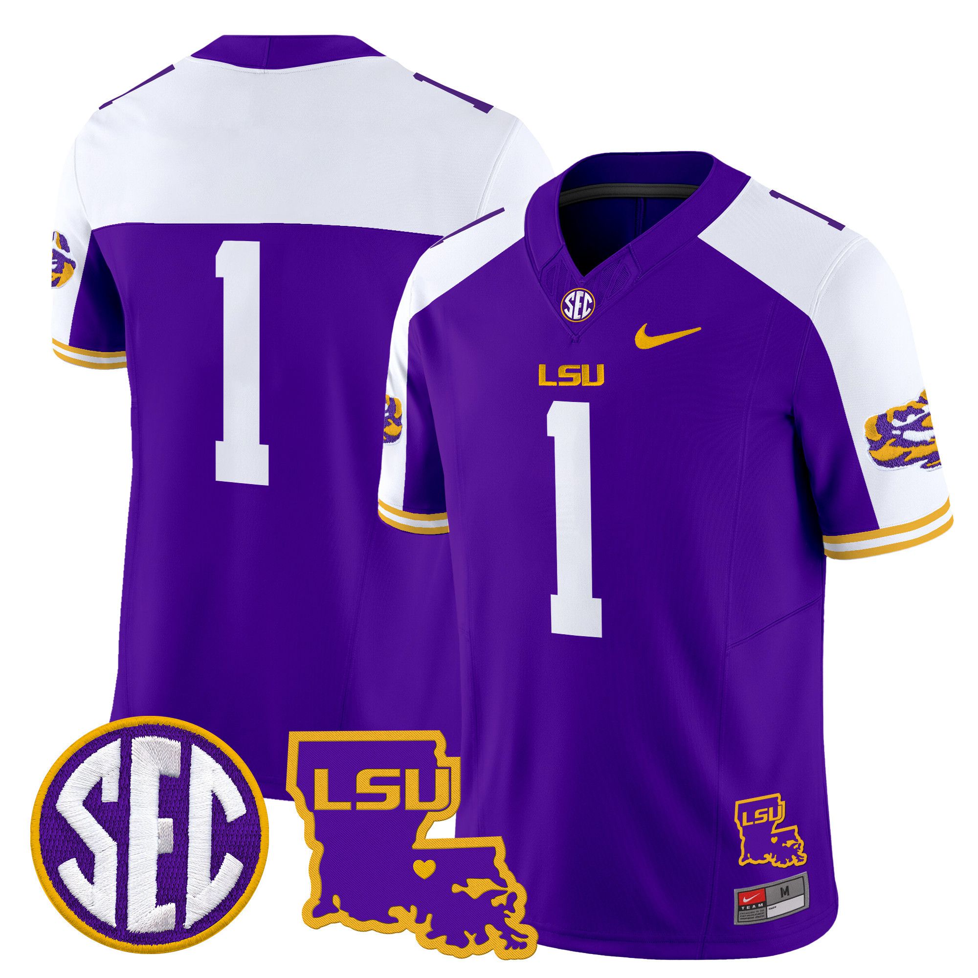 Men LSU Tigers #1 No Name Purple 2024 Nike Louisiana Patch Vapor Limited NCAA Jersey